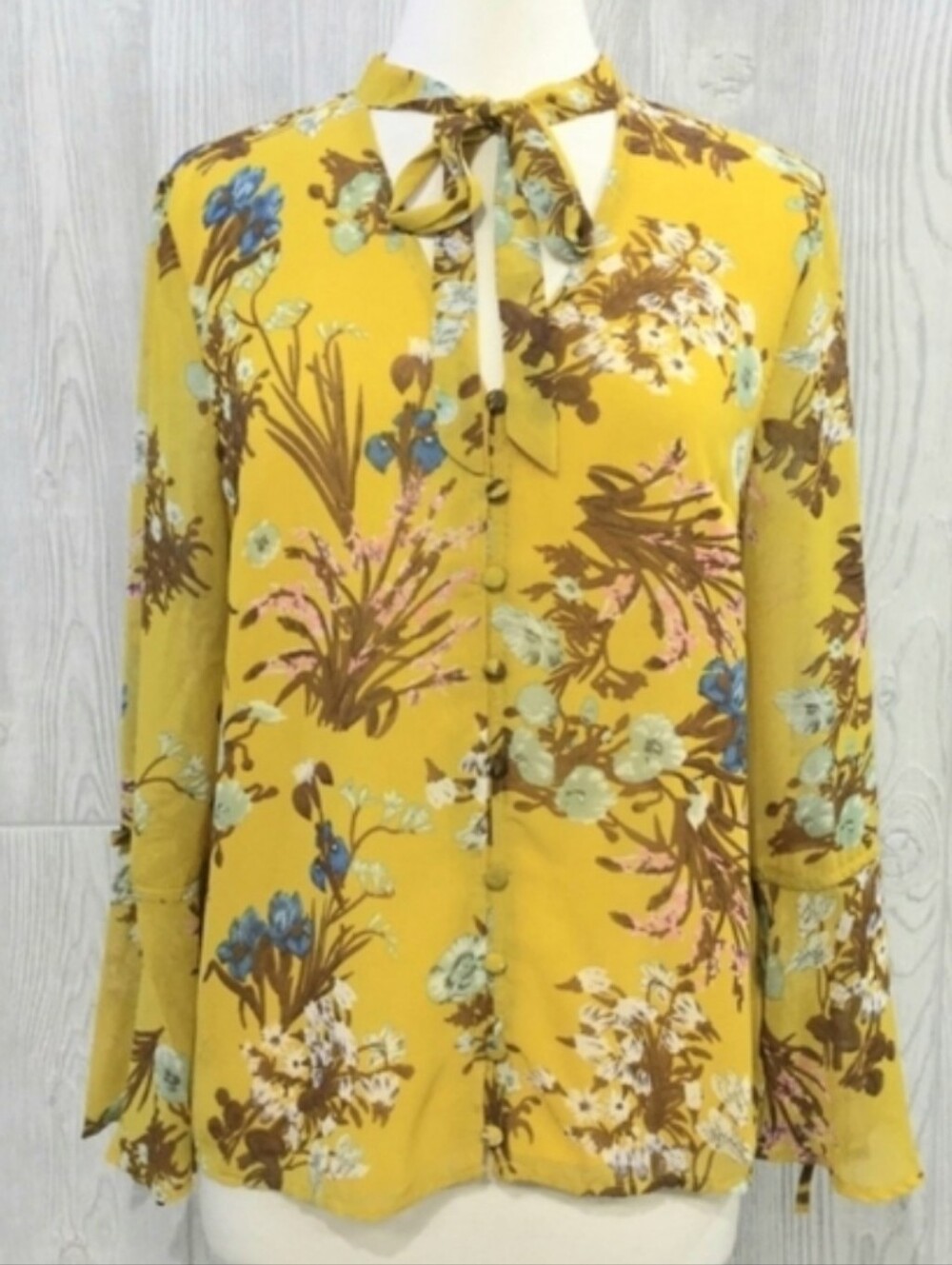 NWT* Yellow Floral Tie-Neck Blouse
